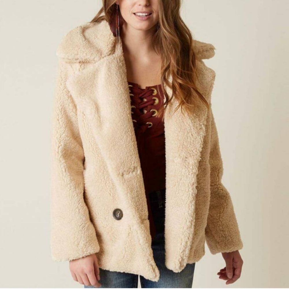 Free People teddy coat jacket boho fluffy cream oversized M medium